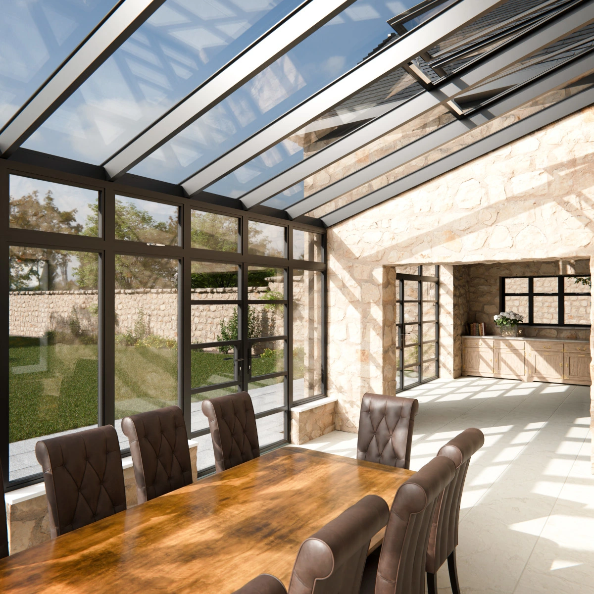 Aluminium lean to glass roof